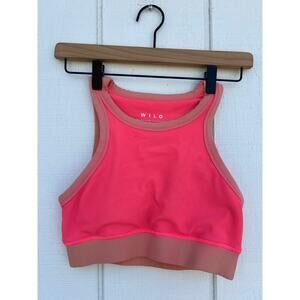 WILO Hot Pink‎ Sports Bra, Ribbed, Light Pink Border, Size Small